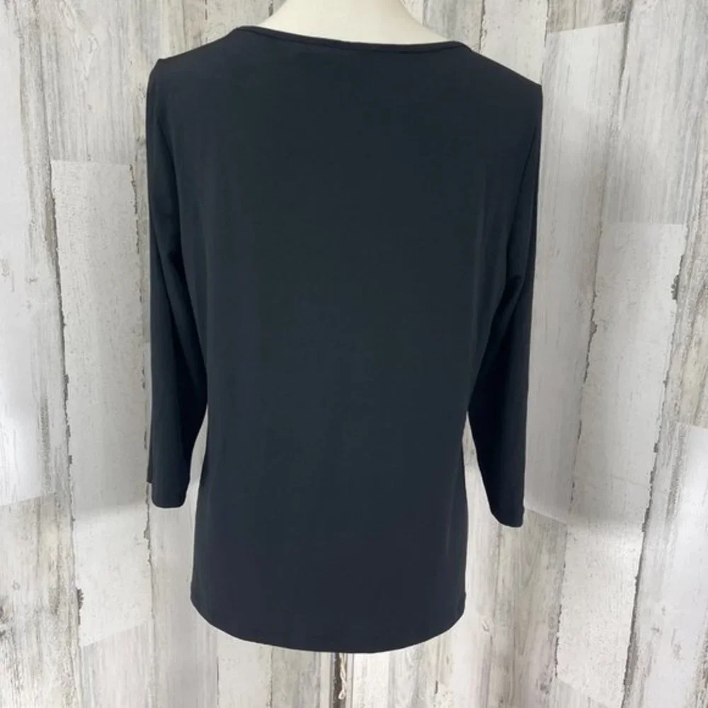 Chico’s Weekends Women's Black Floral 3/4 Sleeve Shirt Top‎ Blouse Stretch 1